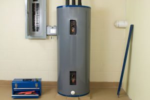 A water heater with exposed heating elements.